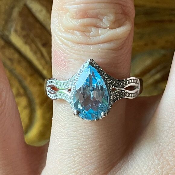 Natural Sky Blue Topaz Sterling Silver Ring Size 8 - Picture 1 of 9